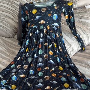 Posh Peanut Navy Space Planet Print Long-Sleeve Dress